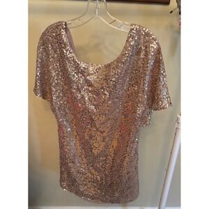 Lulus Rose Gold Sequin V-Back Short Sleeve Party Blouse Top XS LT22559L
